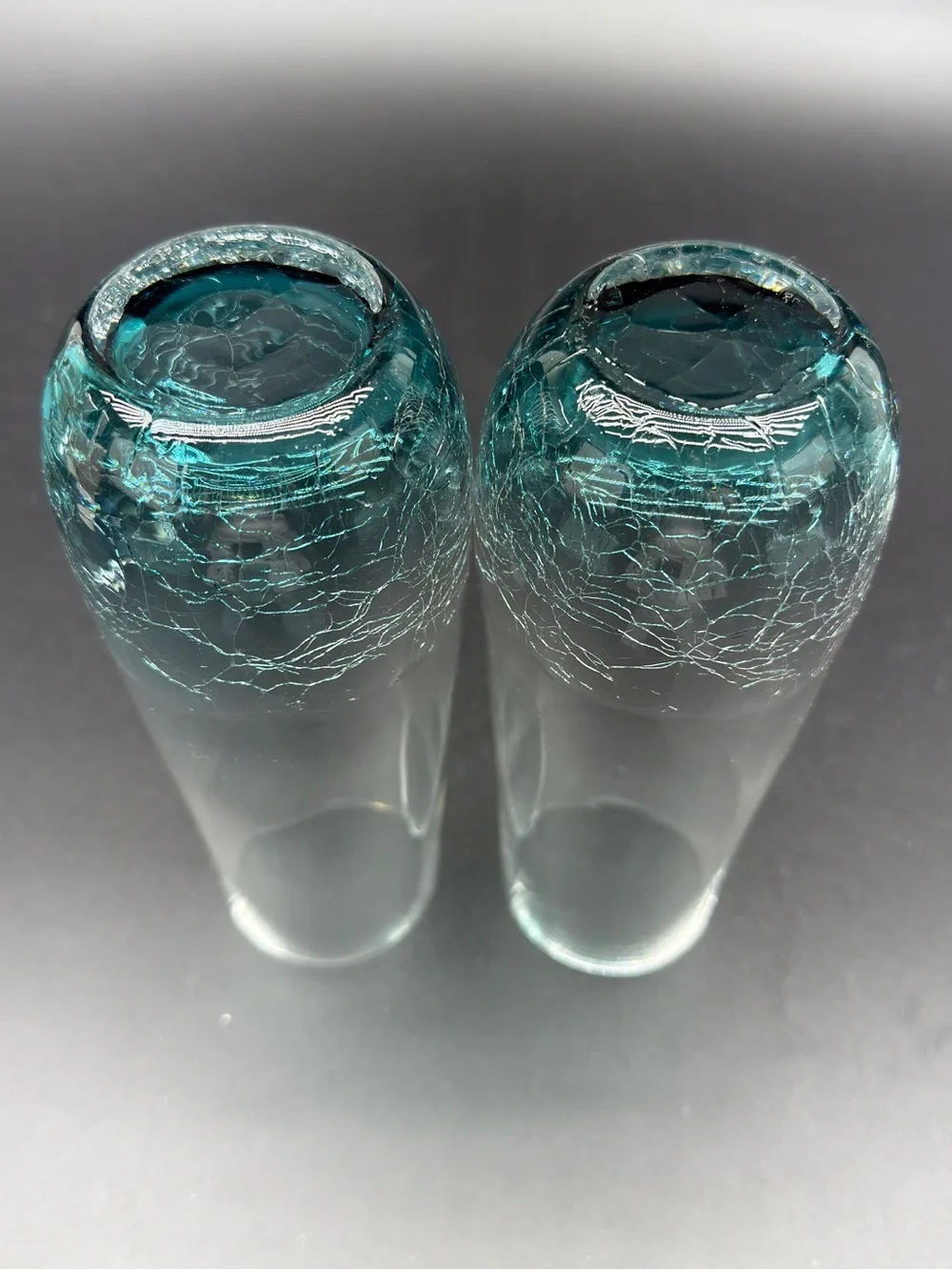 Vintage Pier 1 Teal Blue Crackle Glass  Stemless Champagne Mimosa Glasses
